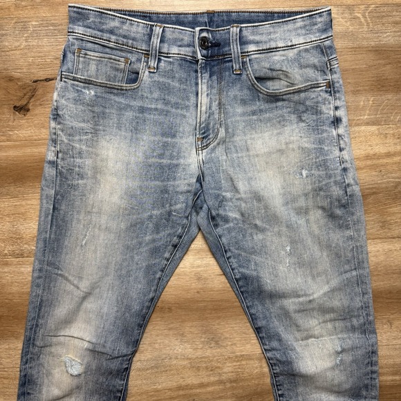G Star RAW Jeans Men 30x34 Blue 3301 Deconstructed Super Slim Acid Wash Distress - Picture 1 of 13